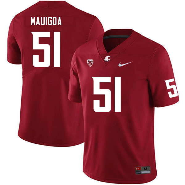 Men #51 Francisco Mauigoa Washington State Cougars College Football Jerseys Sale-Crimson